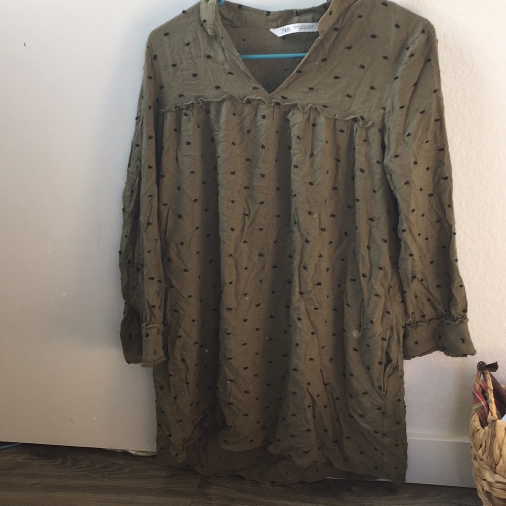 Green medium Zara dress with black bits sewn in